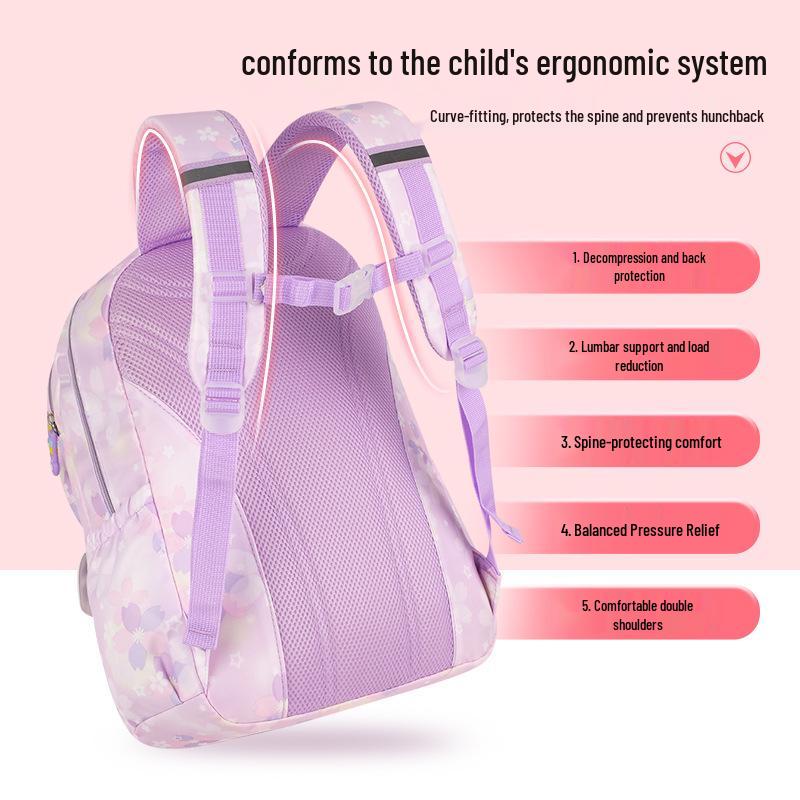 Kuromi Unisex Lightweight School Backpack for Grades 1-6: Spine-Protecting, Load-Reducing Double Shoulder Bag for Kids