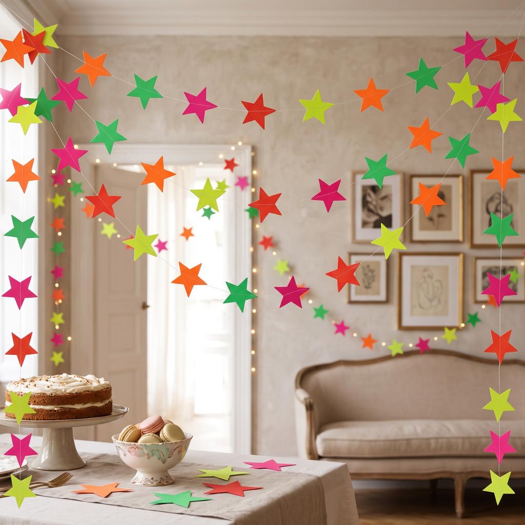Colorful Star for Party Decoration - Star Shaped Bunting Garland for Birthday, Wedding, Baby Shower Decorations