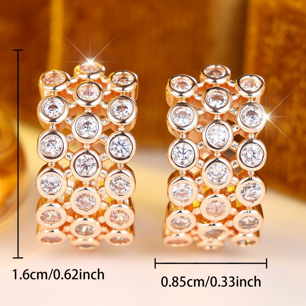 Trendy Rose Gold Color Wide Band White Zircon Paved Huggie Hoop Earrings for Women Daily Party Gift
