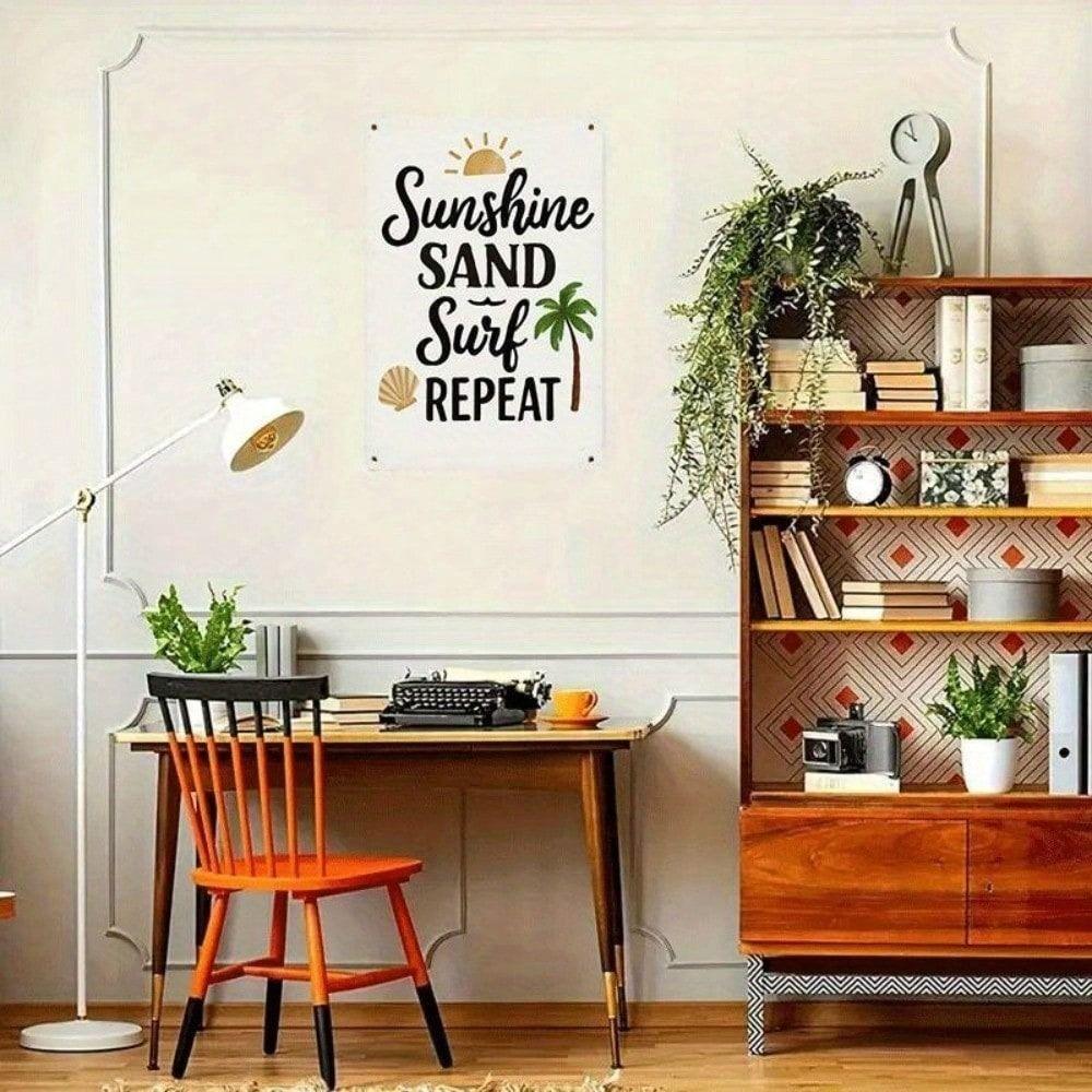 Vintage Metal Sign Surfing Beach Bar Wall Decor