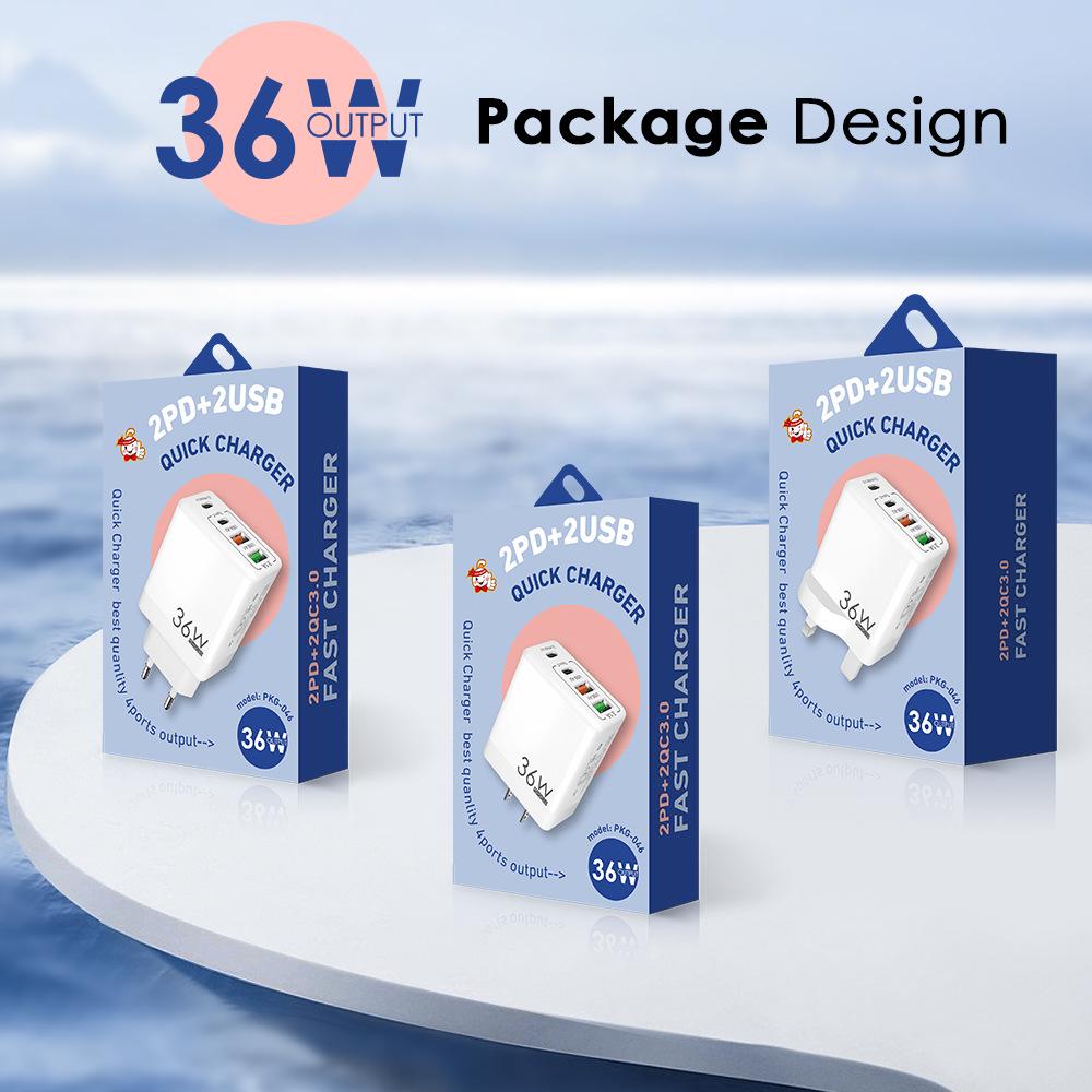 2A+2C Multi-Port Charger: European/American/UK Specs, QC3.0 & PD36W Fast Charging for Mobile Phones
