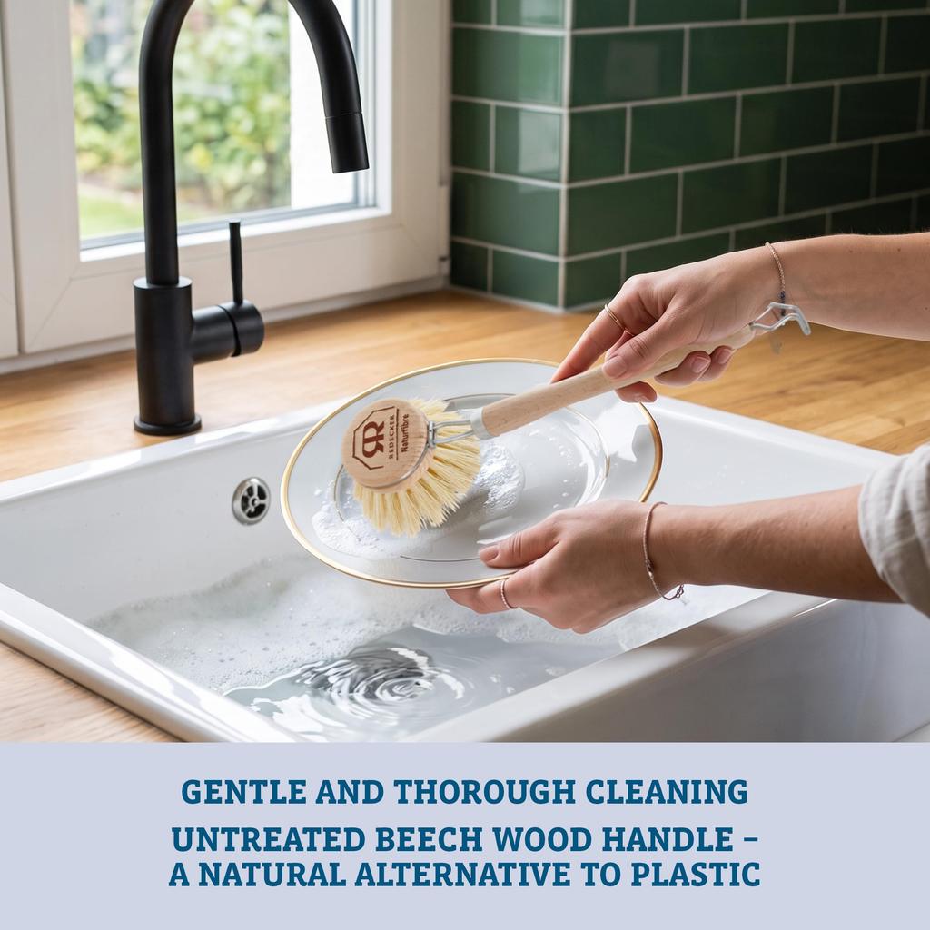 Redecker Kitchen Brush with Handle Plant Size S Fiber / Fiber, (Plant Bristles)