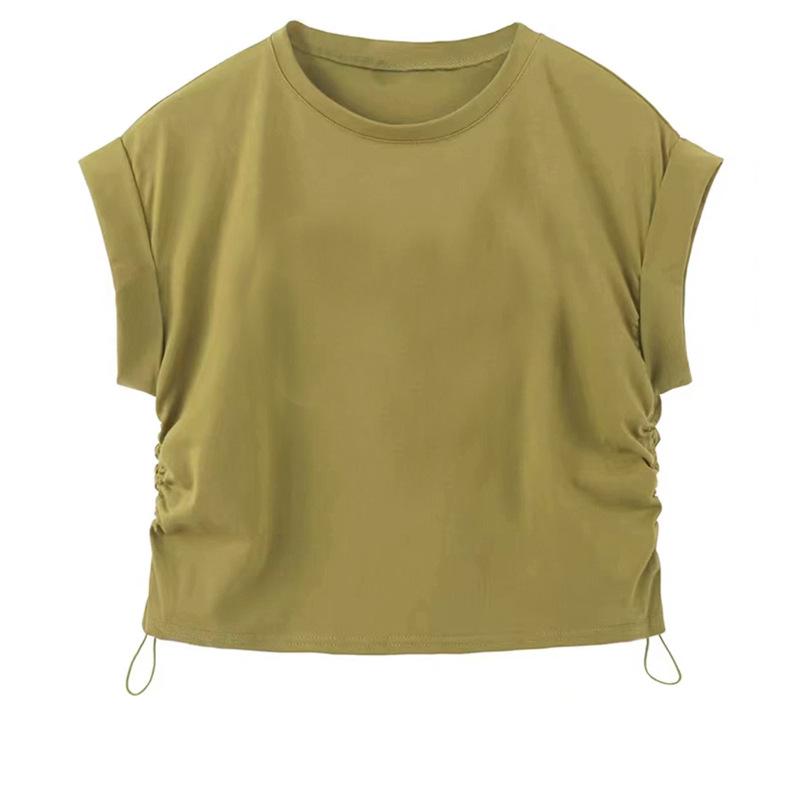 

Летняя свободная хлопковая белая футболка без рукавов, женская плиссированная футболка с круглым вырезом на шнурке, модная женская футболка, топы, однотонные повседневные футболки, офисные леди 24486 XL зелёный