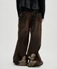 NOT4NERD Distressed Oil Washed Wide Denim Pants - Brown