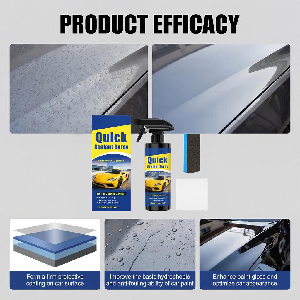 Keramische coating voor auto's, lakoppervlak met waterafstotende eigenschappen, snelle afdichtingsspray die de autolak verjongt, 120 ml