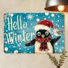 Vintage Penguin Santa Hat Metal Tin Sign 12x8 inch Retro Blue Snowflake Hello Winter Wall Art Home Office Cafe Pub Garage Bar Man Cave Xmas Decoration