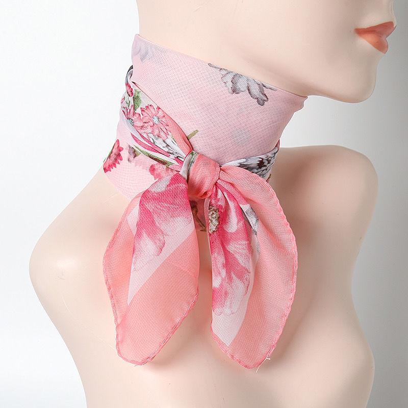 65cm Baotou Square Scarf Women's Spring and Summer Chiffon Printed Thin Cotton Scarf Versatile Decorative Scarf Hairband