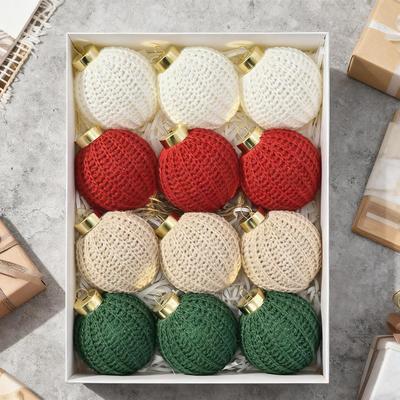 Farmhouse Christmas Ornaments Boho Crochet Home Decor 12 Pieces Yarn Ball Pendant Decorations for Party Garland Wreath Living