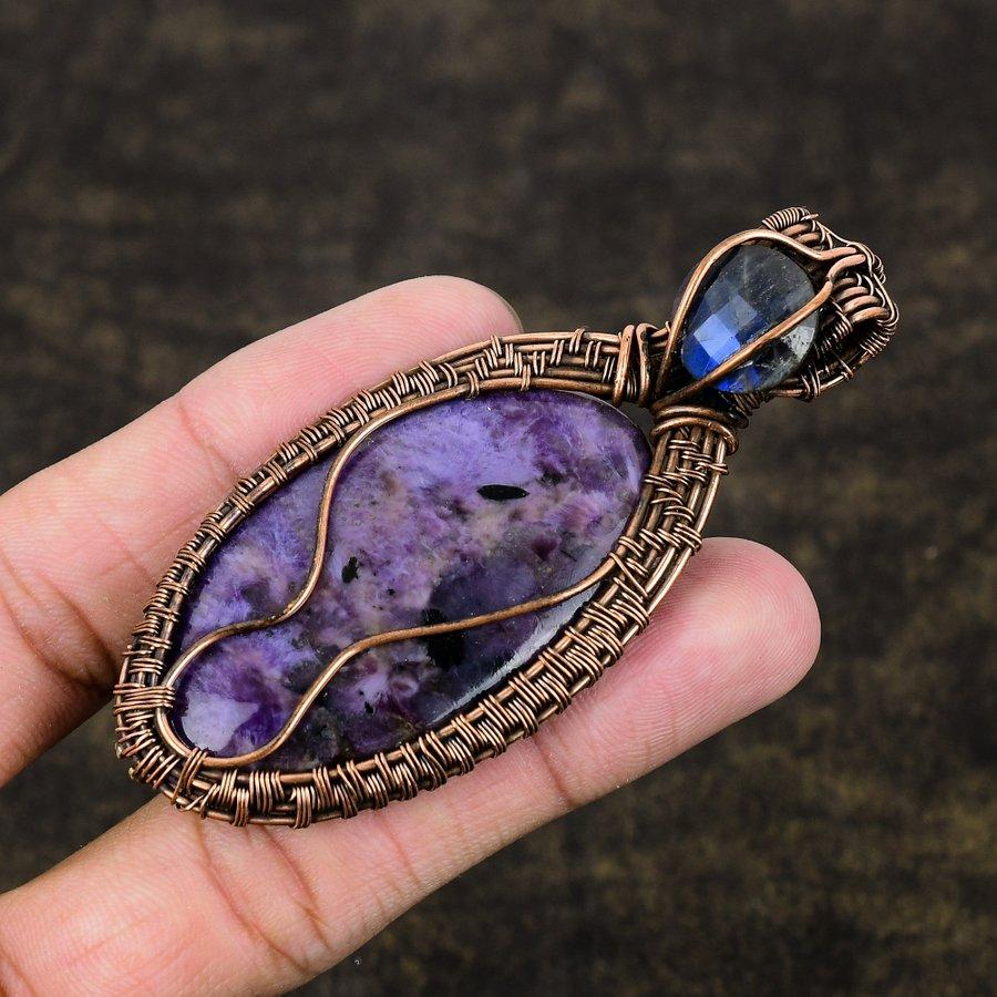 Russian Charoite Handmade Copper Wire Wrap Jewelry Pendant 3.35" T4c14