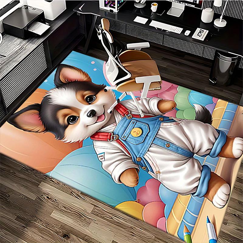 1 Stück Anime Cartoon Design Corgi Stuhlmatte - Schreibtischteppich für das Büro, Rutschfester Teppich für die Heimdekoration, Geeignet für alle Jahreszeiten, Perfektes Geschenk für Anime-Liebhaber.H0
