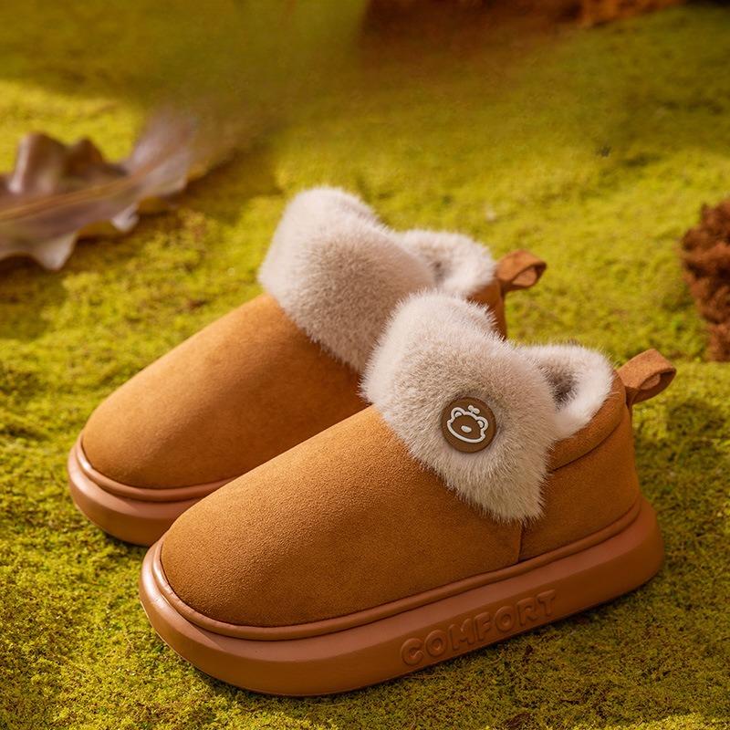 New Cotton Shoes with Added Fleece and Thickening, Indoor Home Anti-slip Bags, Heels and Slippers for Women
