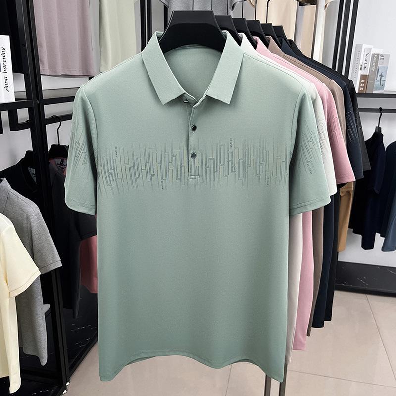 Lapel Men'S Polo Shirt Casual Men'S Printed Short Sleeve Bottom Shirt Spot