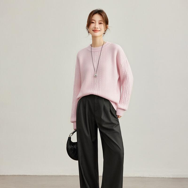 Women's 100% Wool Loose Fit Crewneck Knit Sweater