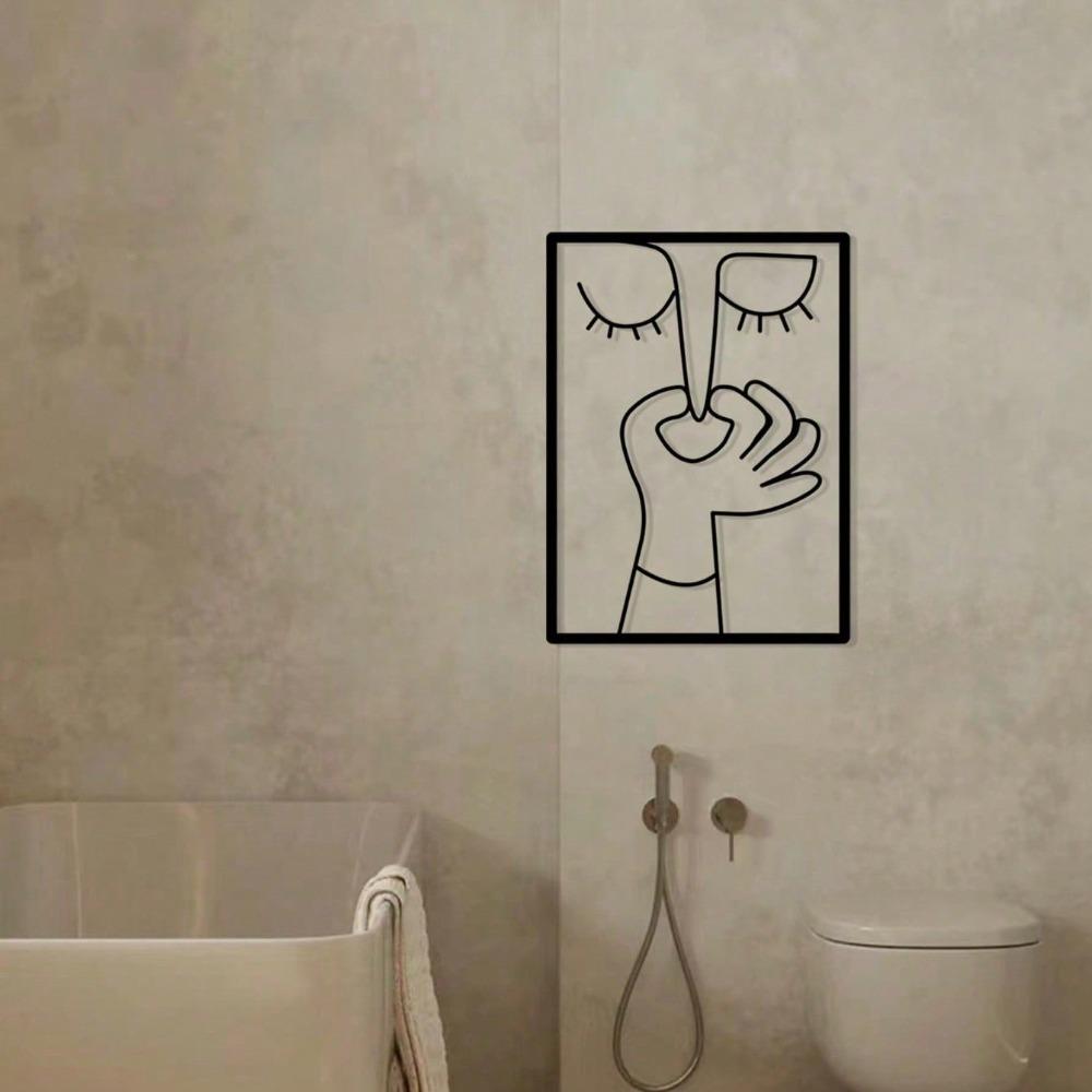 1pc Metal Nose Clip Wall Art, Minimalist Bathroom Line Art, Funny Toilet Decor, Guest Bathroom Hanging, Iron Craft Home Decor