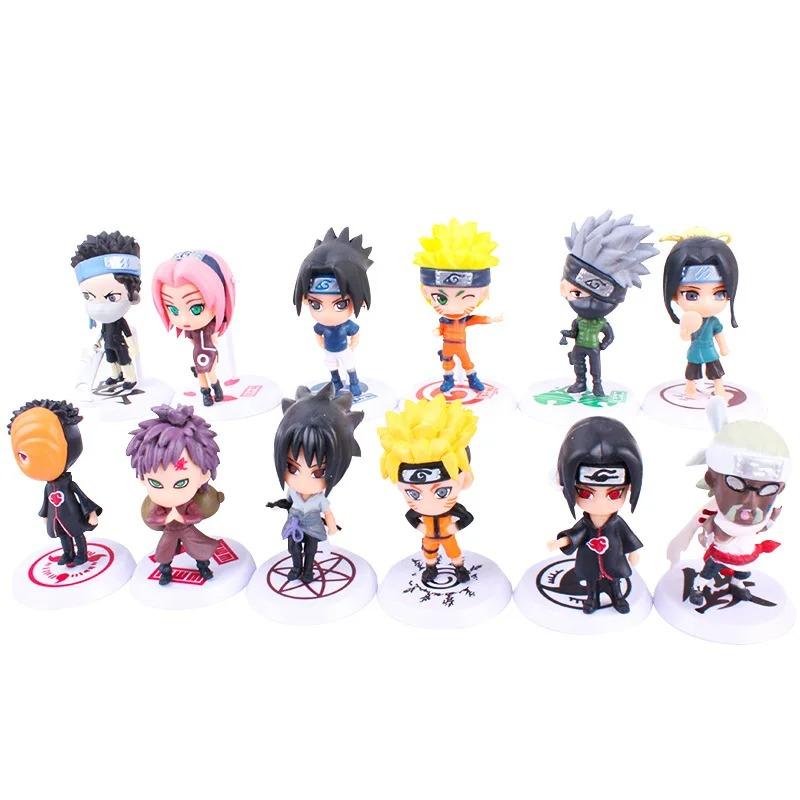 6 Pcs/12pcs NARUTO Sasuke Gaara Uchiha Madara Figure 7-8cm 2 Style Personality Base Mini Figurines  Naruto Figure