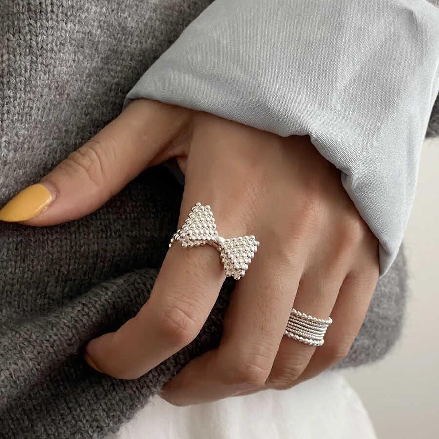 Xiaomi 925 Sterling Silver Rings Fashion Hip Hop Vintage Couples Creative Big Bow Design Thai Silver Party Jewelry Birthday Gifts