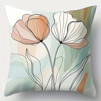 Floral Line Art Pattern Pillow Covers For Decor Pattern Cushion Cover Suitable For Sofa Bedroom Car Pillow Cover