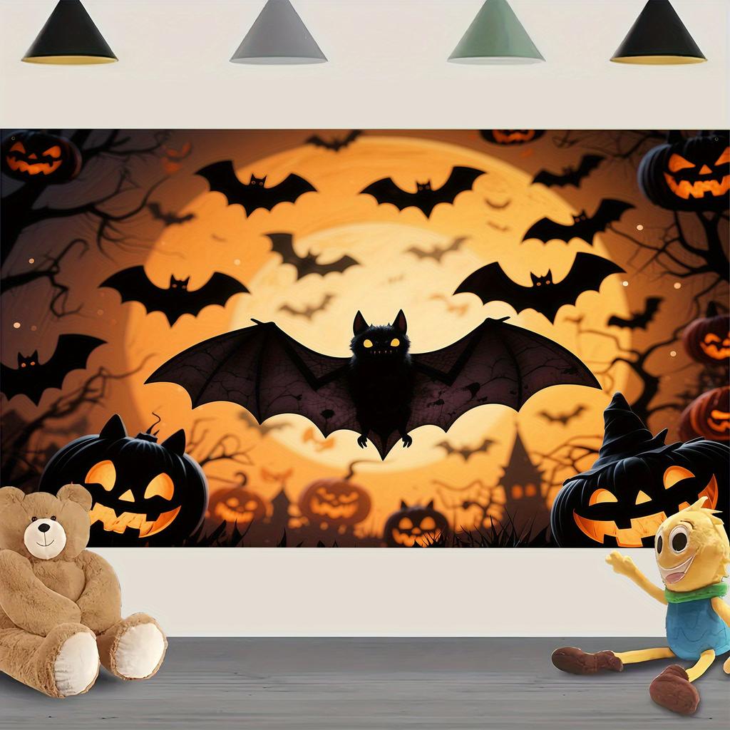 Party Banner, Halloween Full Screen Bat Background Fabric Suitable for Halloween Party Decoration and Photography Props