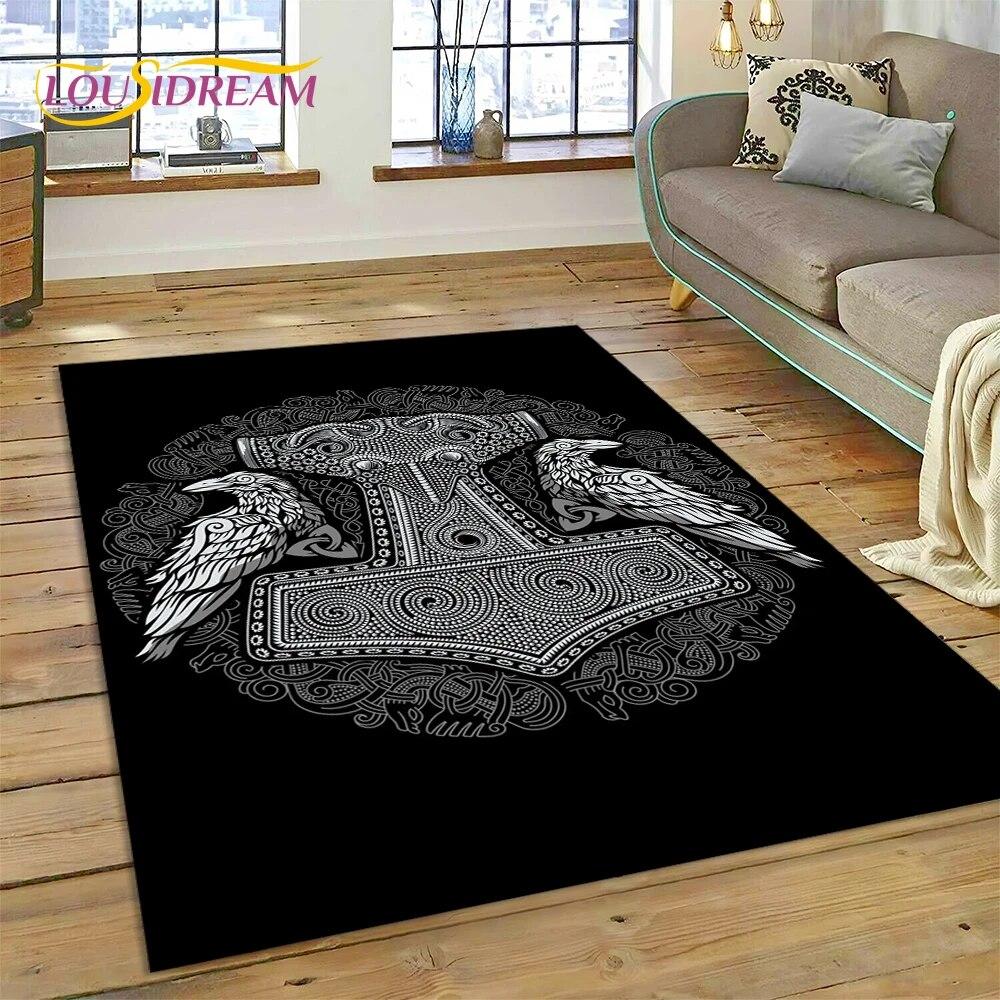 Viking Nordic Odin Valhalla Cartoon Valknut Carpet Rug for Home Living Room Bedroom Sofa Doormat Decor,kid Area Rug Non-slip Mat
