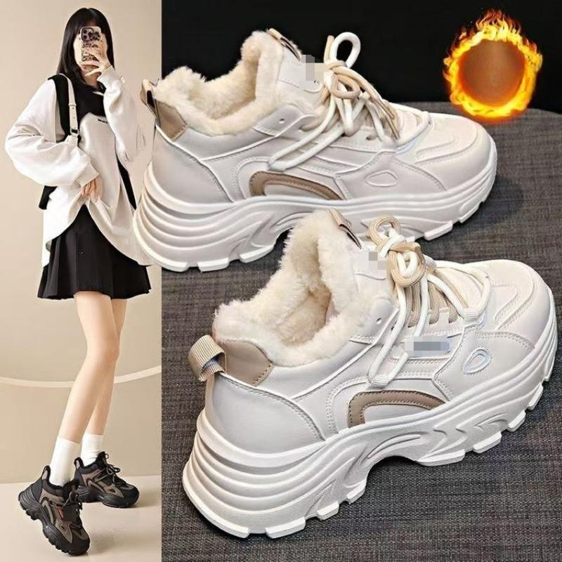 Fleece Cotton Shoes, Women's Shoes, Anti-slip Snow Boots, Thick-soled Height-increasing Sports Dad Shoes