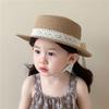 French Style Children Straw Hats Spring Summer Baby Sun Hat Trendy Bow Lace Straw Hat  for Kids