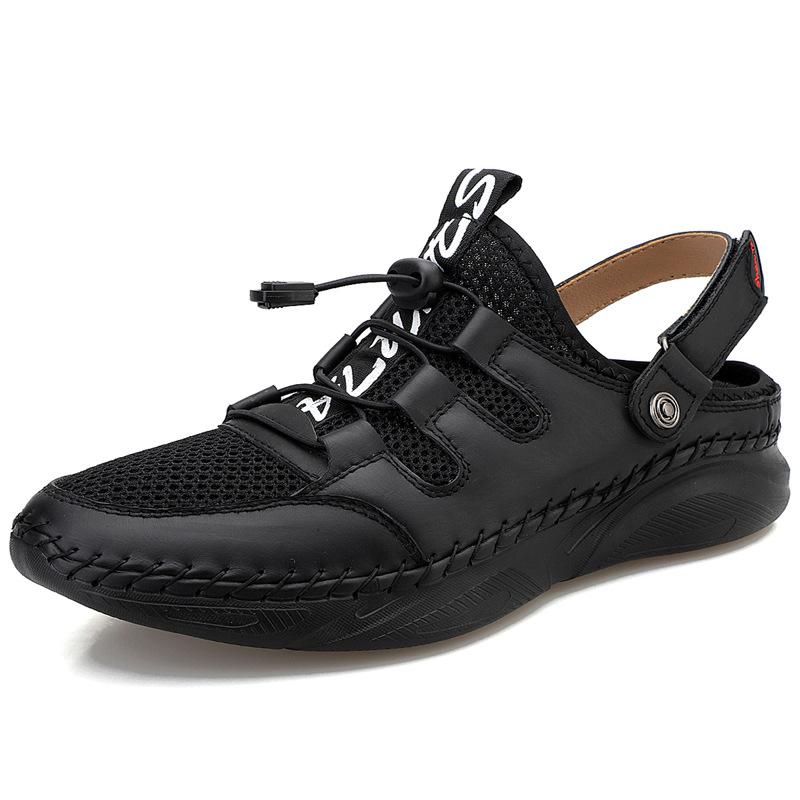 

Trendy foreign trade large size outdoor beach leather mesh half pack men s sandals 38 чёрный