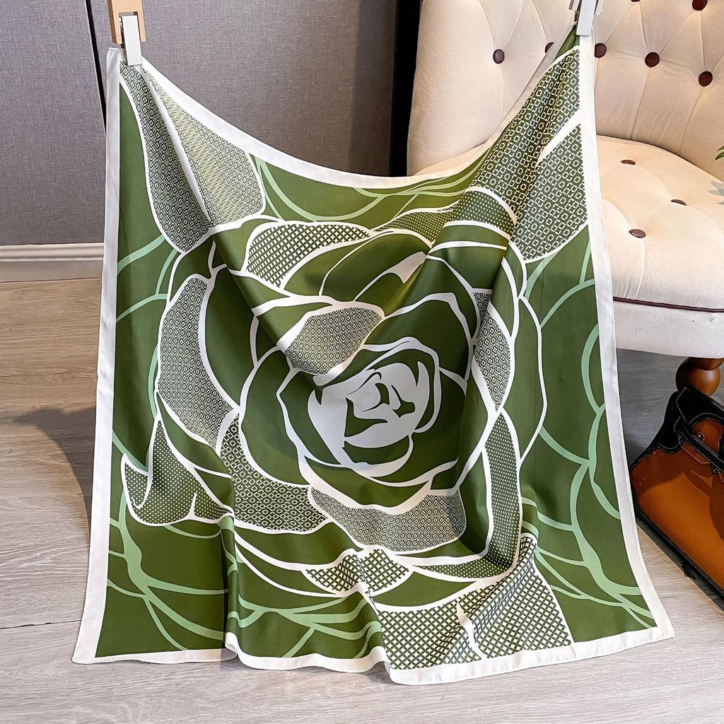 Big Flower Diagonal Silk Pattern Large Square Scarf 90 Fashion Retro Printing Imitation Silk Shawl Scarf Headscarf Women