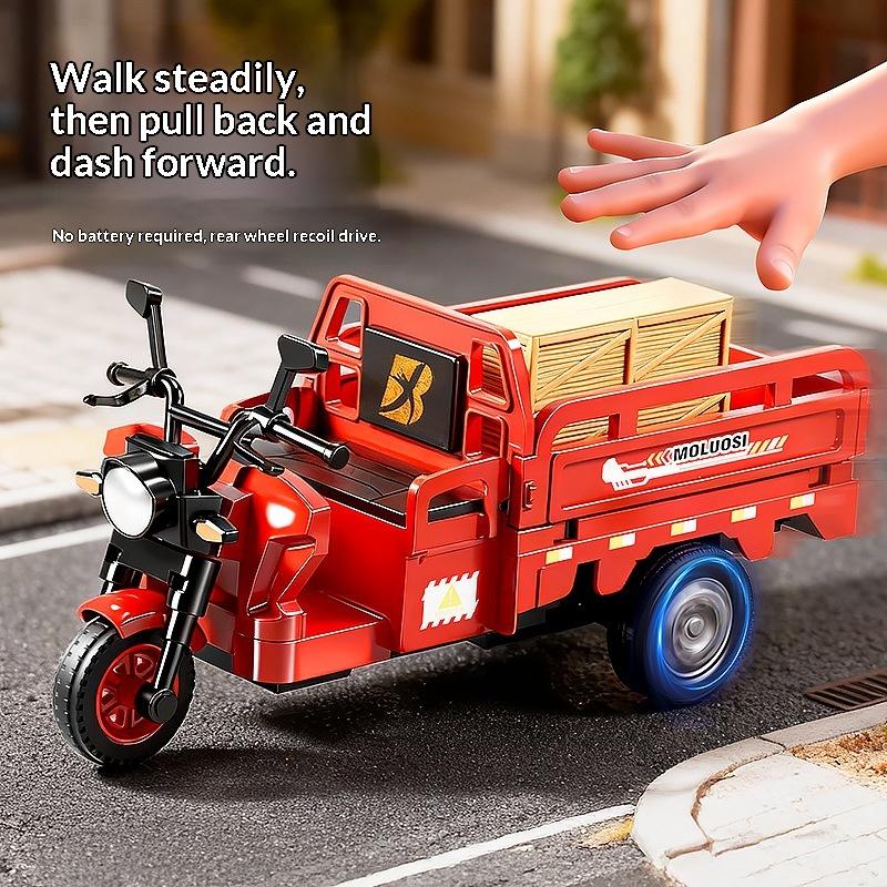 New Simulation Tricycle Toy Model Driving Courier Car Realistic Pull Truck Diecast Toys Kids Pull Back Motorcycle Boy Gift