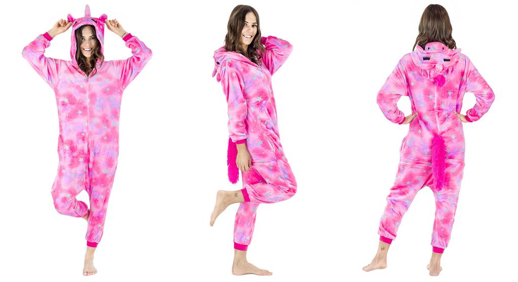 Teplý overalový kostým pro ženy, muže, pegase, kigurumi, růžová tepláková souprava, velikost L