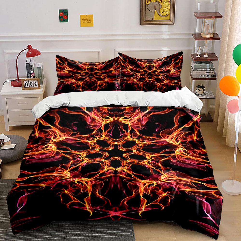 Fiery flame symmetrical pattern. Bedding sets Duvet cover sets Duvet covers Pillowcases(1 * Duvet Cover 2 * Pillowcases without duvet insert)