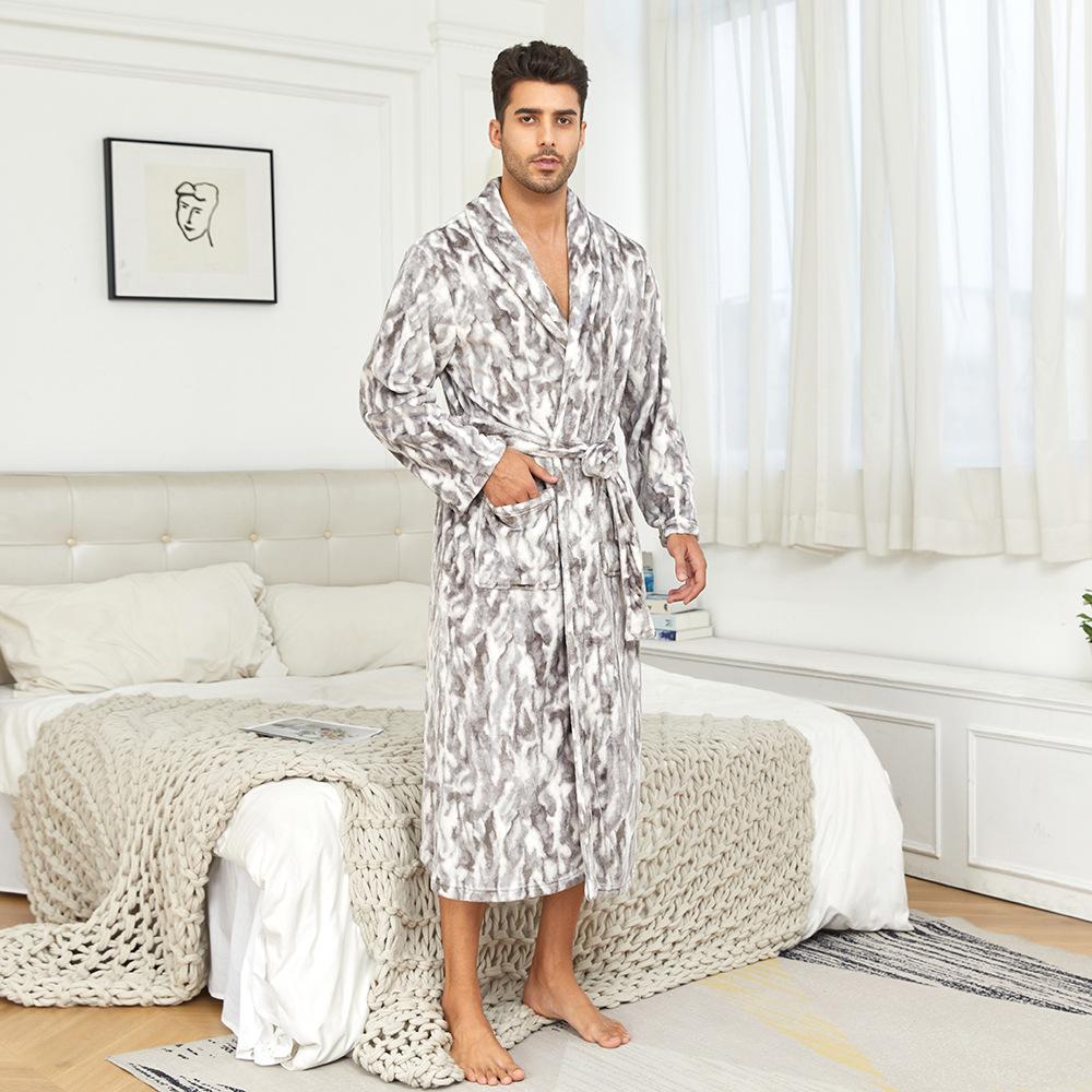 Men's Shawl Collar Robes Full Length Fleece Plush Bathrobes Soft Spa House Coat with Pockets Fluffy Spa Robes Unisex Winter Cozy Warm Spa Long Robe