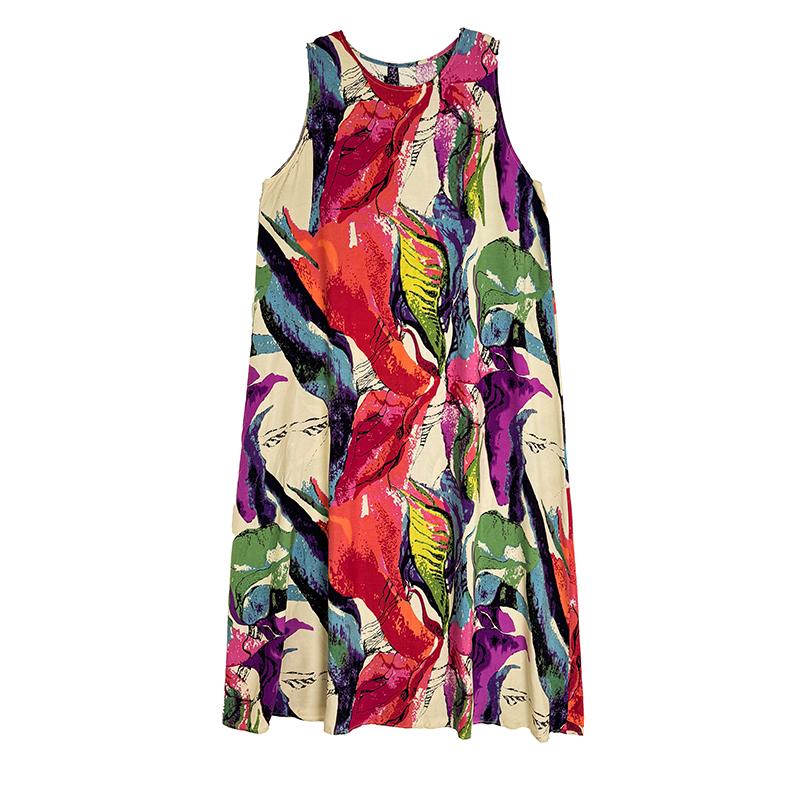 DIMANAF Nuovo 2026 Donna Taglie Forti Estate Spiaggia Signora Abito Lungo Canotta Senza Maniche Ampio Oversize Maxi Stampa Floreale Vestito Estivo Abbigliamento