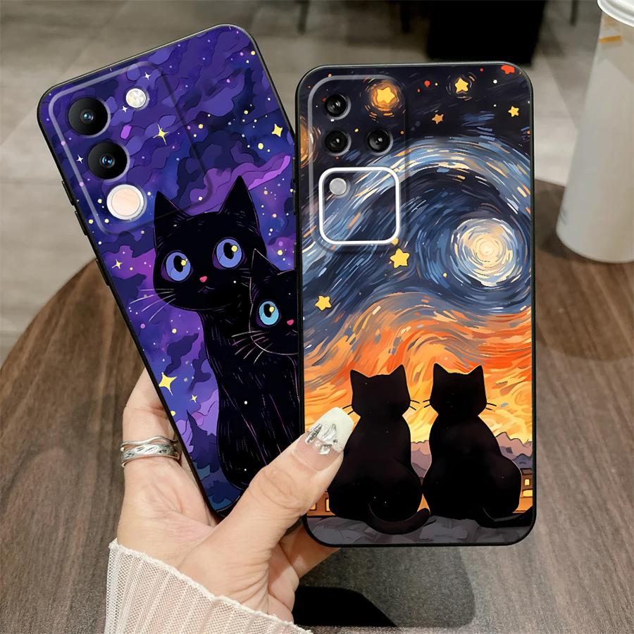 Starry Sky Cat Cartoon Case for Vivo Y75 Y81 Y51S Y78 V29 V21E V23 V25 V30 Y50 Y95 Y52S Y93 Y53S Y71 Y91 V27 Soft Back Phone