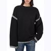 Autumn and Winter Women's Sweater Solid Color Round Neck Loose Long-sleeved Contrast Color Twisted Knitted Pullover Sweater Top