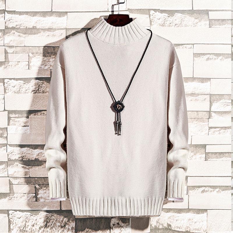 

Модный высокий воротник, универсальный вариант вязаного свитера, мужская одежда M белый