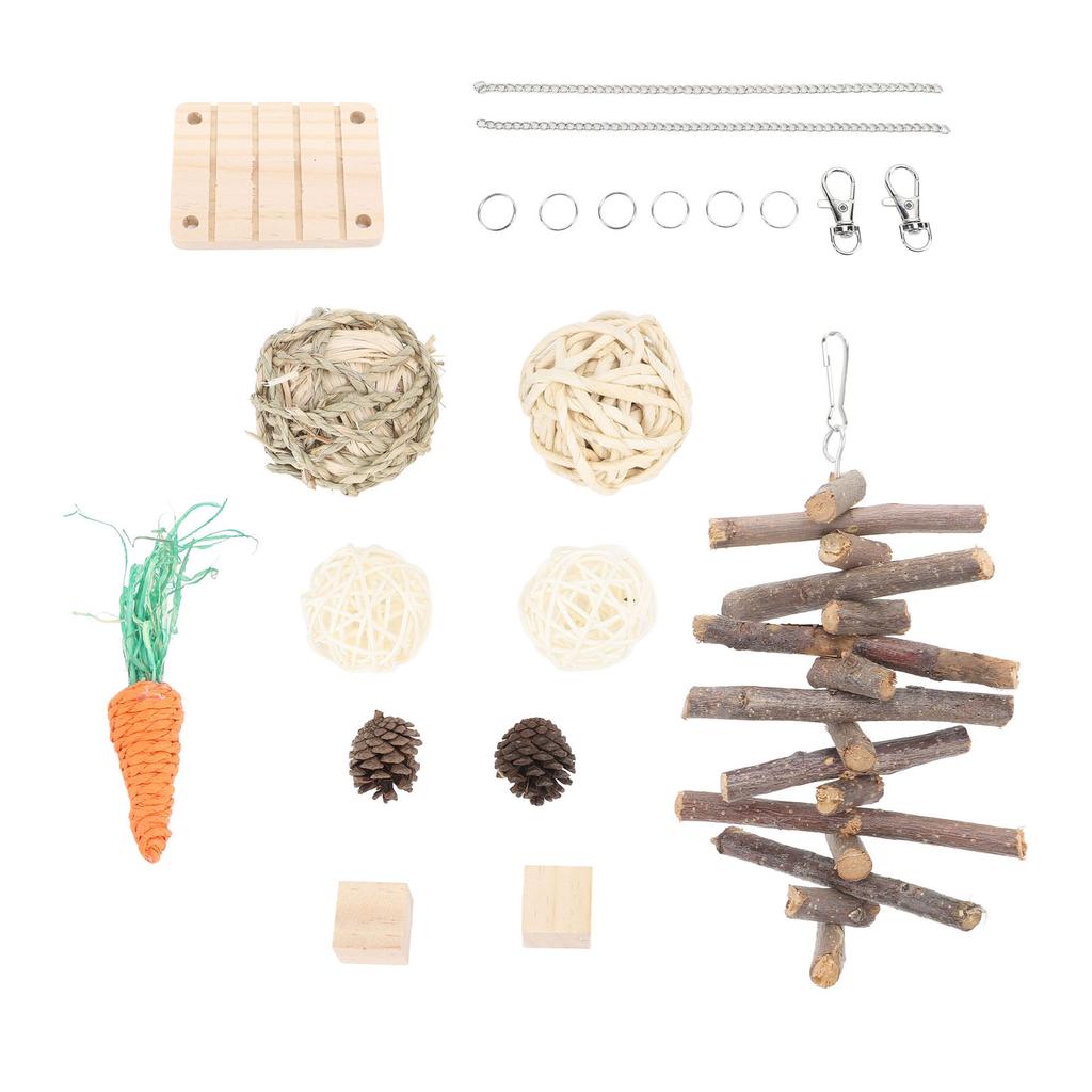 Hamster Chew Toys Set Corn Leaf Balls Branch Pine Cubes Carrots Teeth Grinding Relieve Boredom