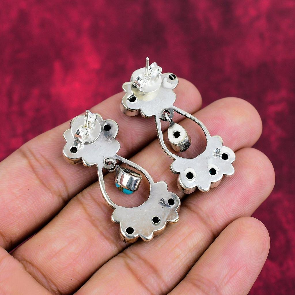 Kupfer Blau Türkis Schmuck Handgemachte Edelstein Ohrringe, 925 Sterling Silber Ohrringe Antiker Schmuck, Für Verlobungsgeschenk