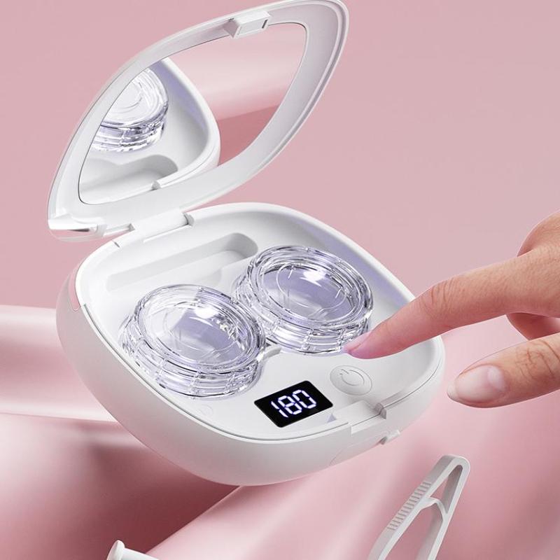 Contact Lens Ultrasonic Cleaning Machine Small Size Travel Rechargeable 3 Gear Cleaning Modes With Mirror Cleaning Box Adults