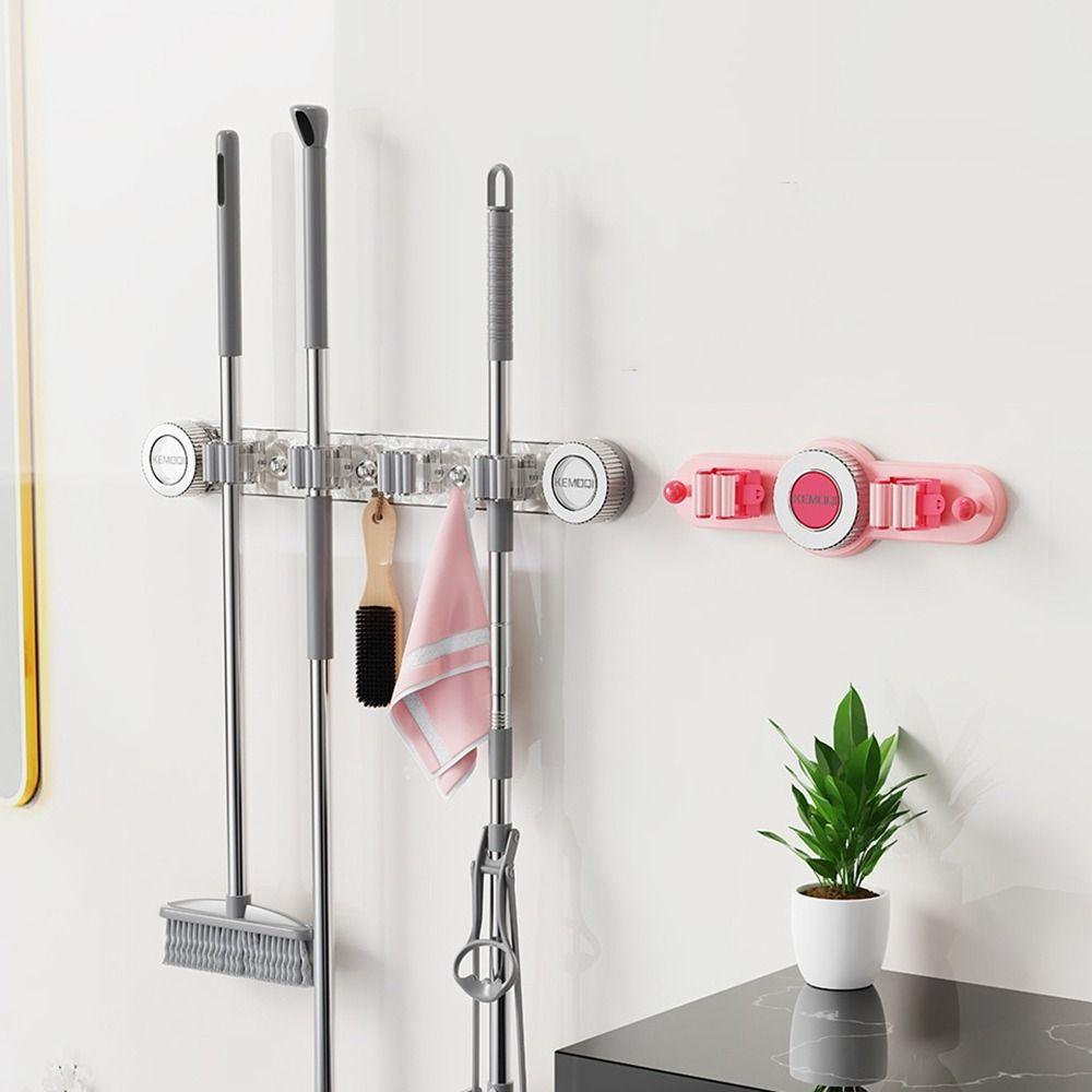 Non Punching Suction Cup Mop Holder Plastic Broom Storage Rack Multifunctional Mop Clamp  Bathroom