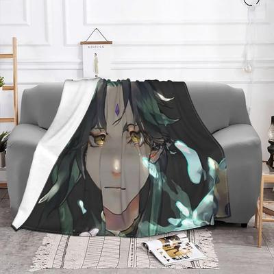 Genshin Impact Xiao Portrét Deky Fleece Podzim/Zima Anime Hra Prodyšná přehozová deka na ložní prádlo Přehozy kancelářského ložního prádla