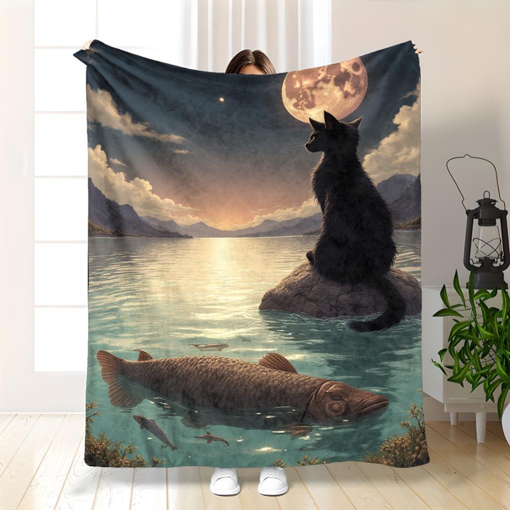 Modern Japanese Wave Blanket - Koi Fish Print Soft Flannel Throw 70x100cm