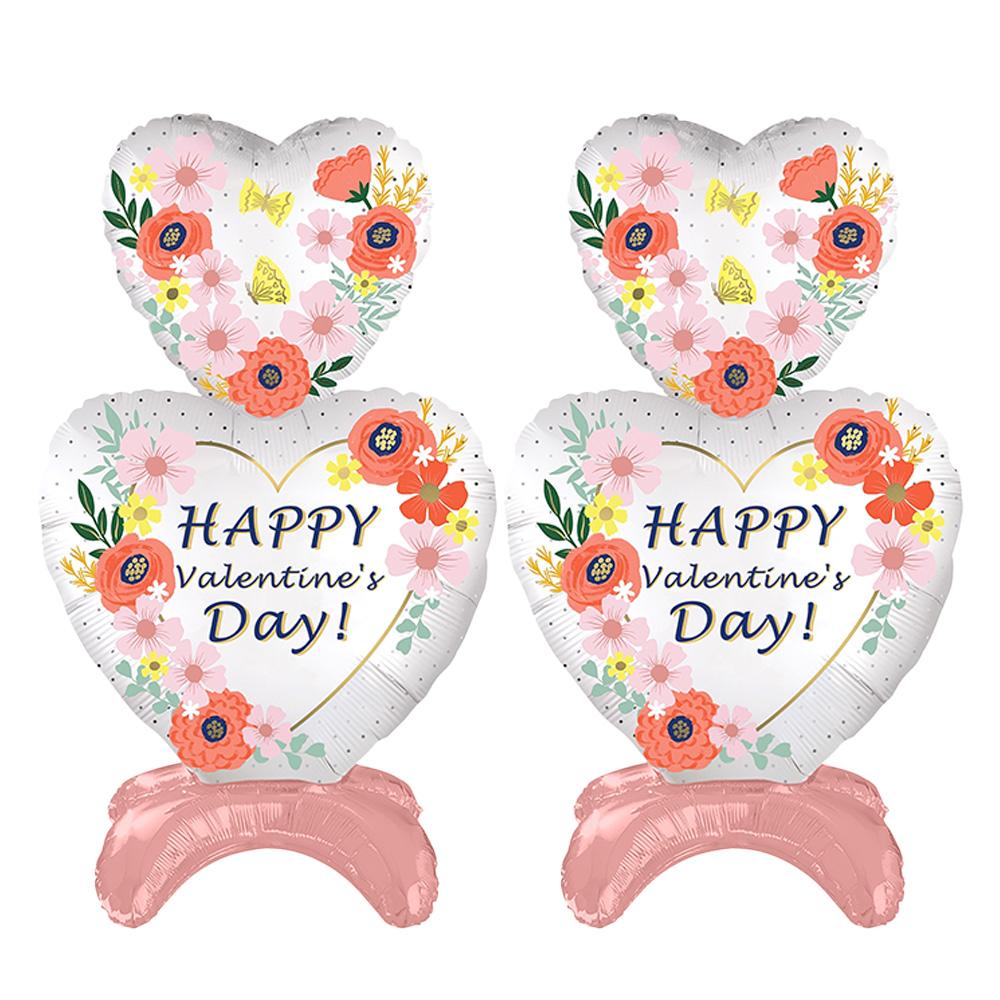 2-Pack Standing Flower Heart Balloons, Valentine s Day Foil Balloons, Suitable for Valentine s Day Decorations, Indoor and Outdoor Valentine Other