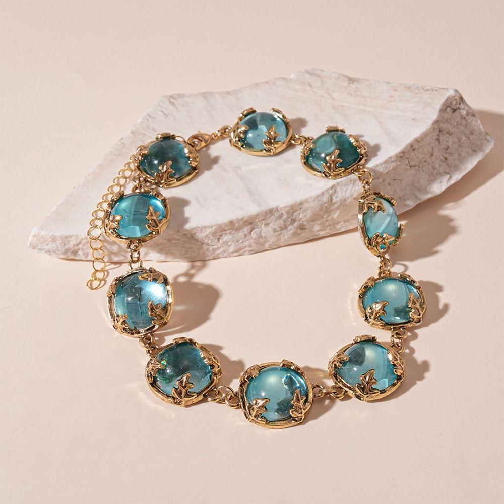 Fashion Blue Necklace Earring Light Luxury Clavicle Chain European American Style Bracelet  Banquet