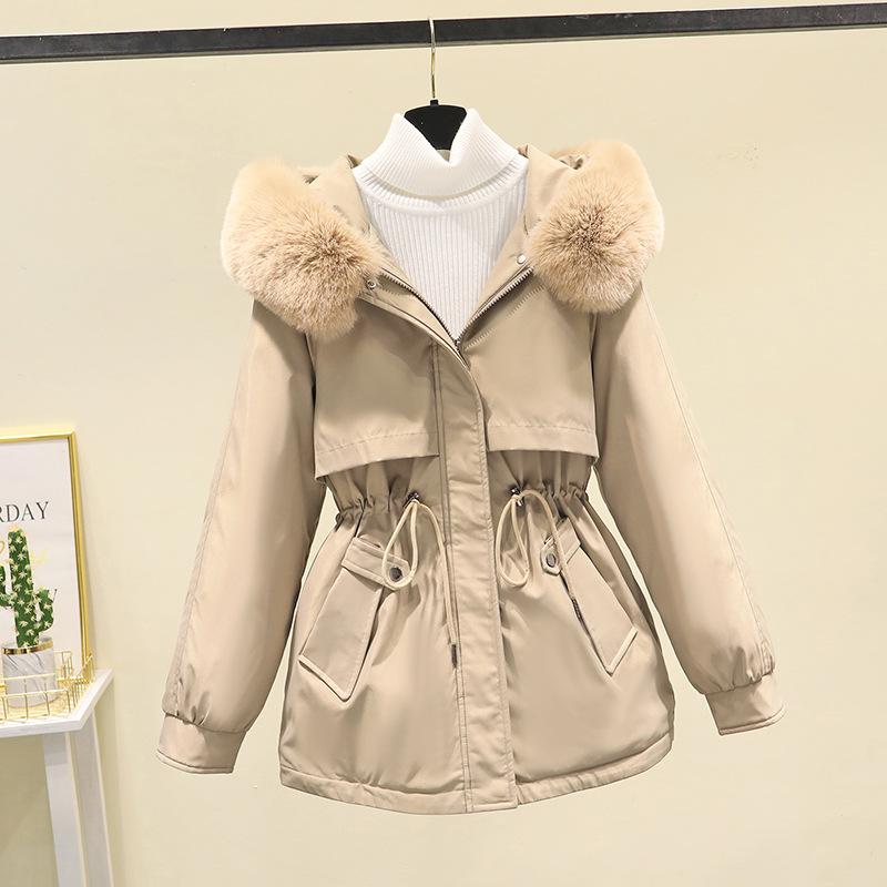 Autumn And Winter Mid Length Cotton Women's Thickened Loose Warm Cotton Coat Large Women's Cotton Coat