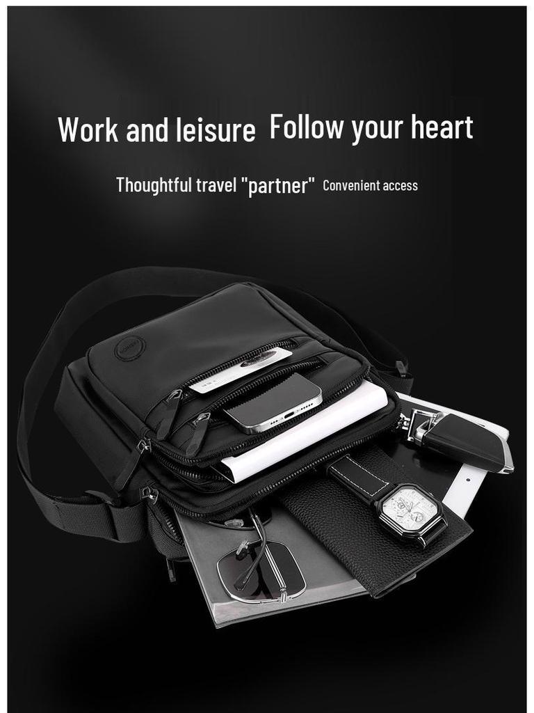 Men's Large Capacity Oxford Cloth Business Backpack & Crossbody Bag - Black