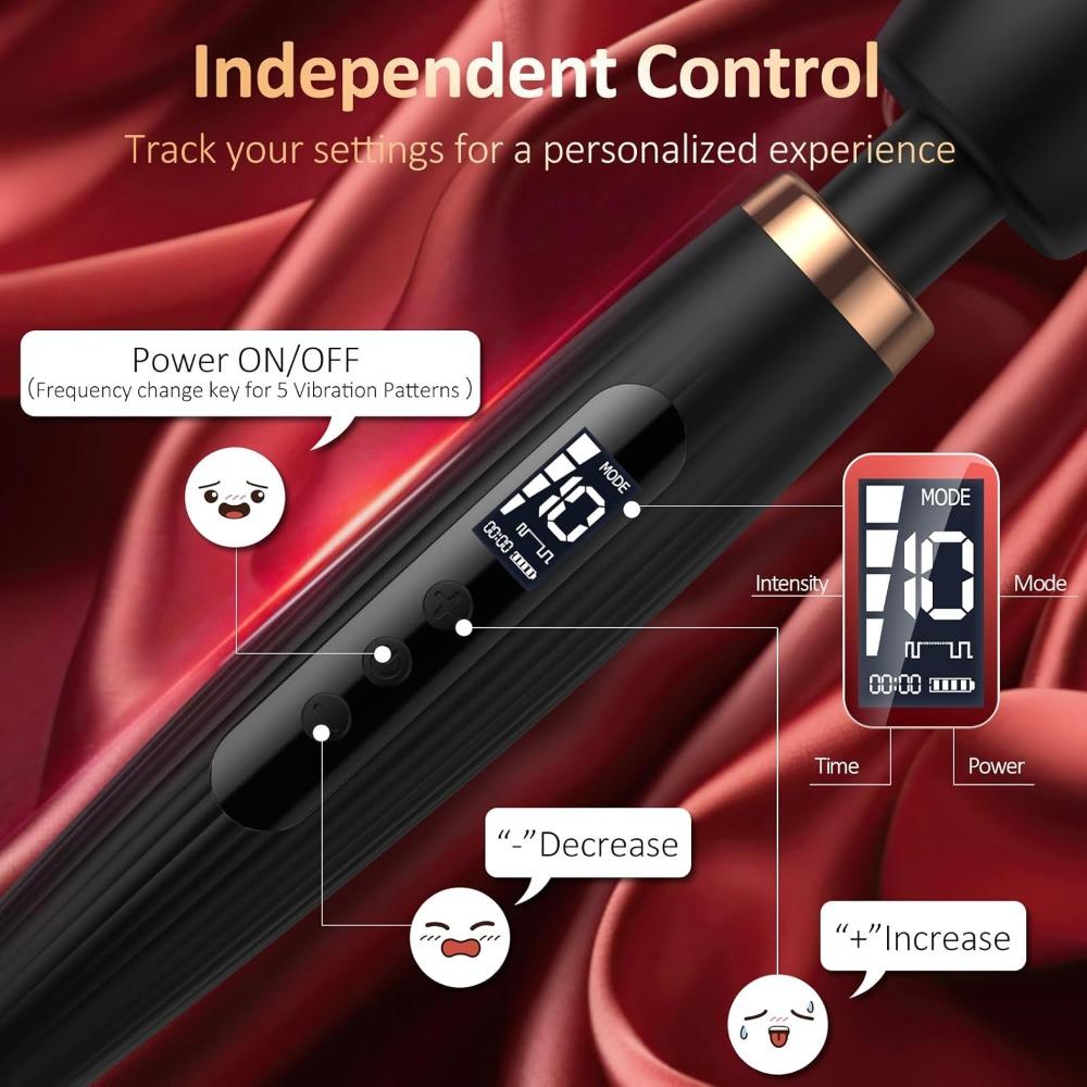 10 Modes Waterproof G-Spot Vibrator Wand with LED Display – Silent USB Rechargeable for Clitoris, Anal & Nipple Stimulation
