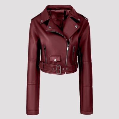 Womens PU Faux Leather Biker Jacket Short Cropped Streetwear Vest Style Zip-Up Coat