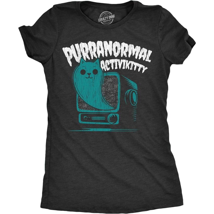 Womens Purranormal Activikitty T Shirt Funny Paranormal Cat T Shirt for Women Graphic Halloween Tee S