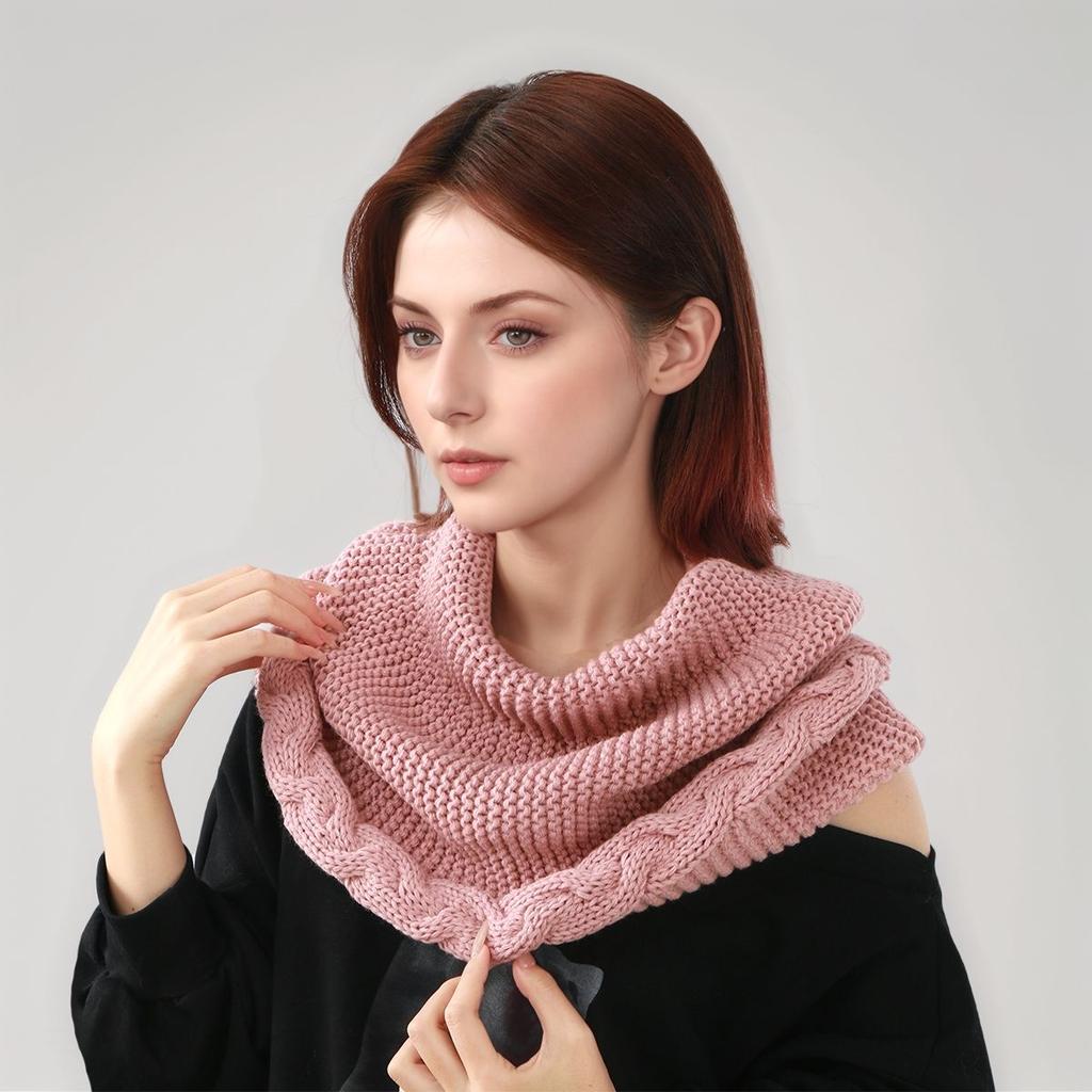 Versatile Hooded Knitted Scarf Winter Cap Neck Warmer Cowl Circle Collar Scarves Solid Color Dual Use Shawl Scarf Outwear Decor