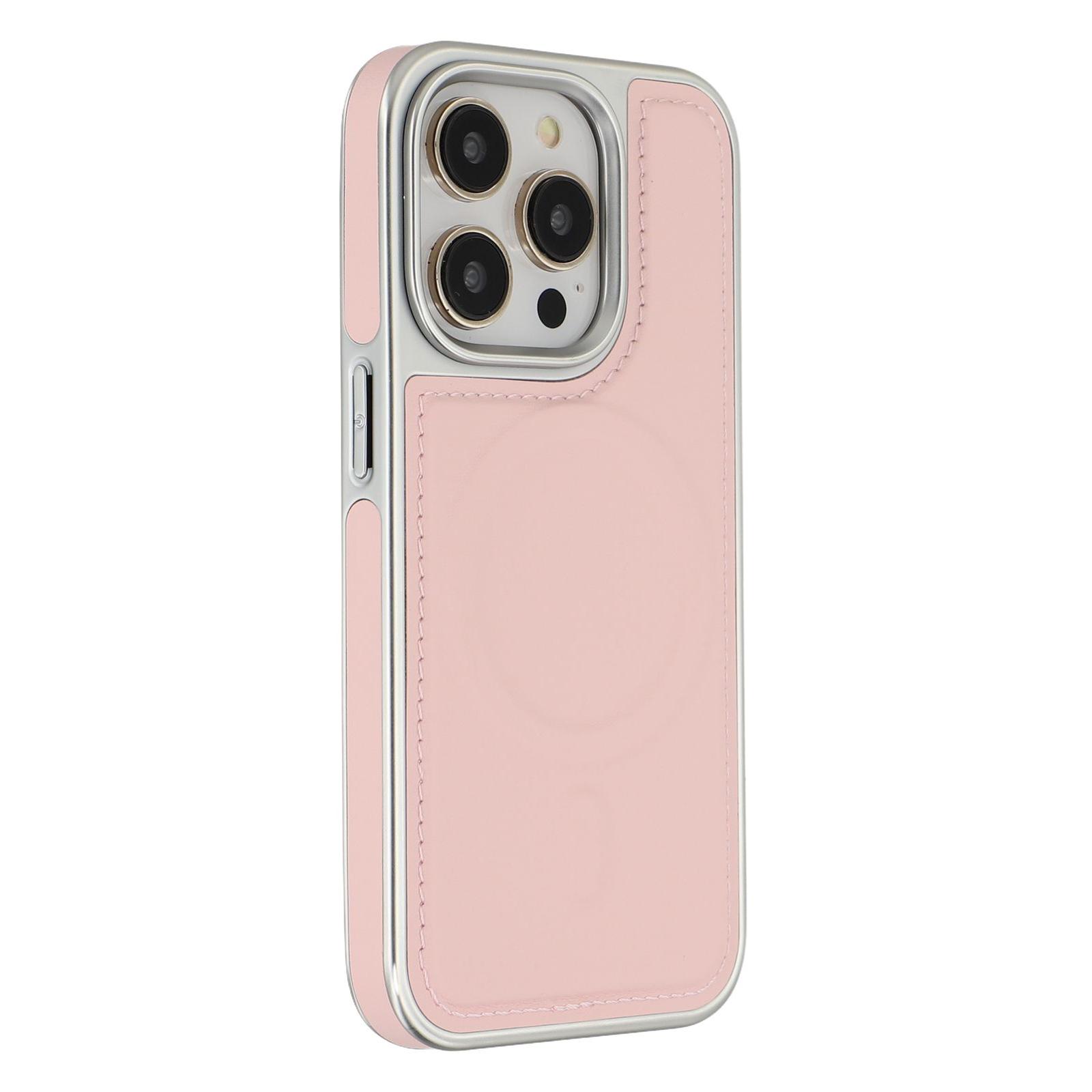 

For iPhone 14 Pro Case Compatible with MagSafe Electroplating Edge PU+TPU+PC Phone Back Cover Pink